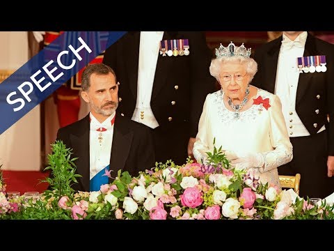 The Queen gives a speech at the State Banquet | Spain State Visit