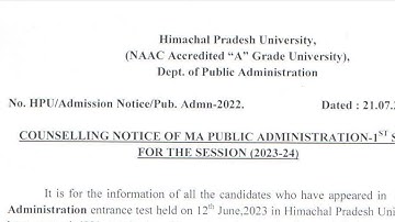HPU MA PUBLIC ADMINISTRATION COUNSELING date AND CUTOFF 2023|| ‎@studywithsachin694 
