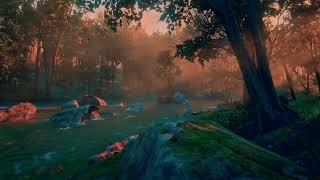 Peaceful River Ambience at Sunset with Flowing Water and Distant Birds | Relaxing Nature Sounds 4K
