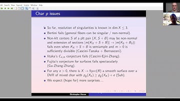 Christopher Hacon, Recent progress in the MMP for 3-folds and 4-folds in positive char p