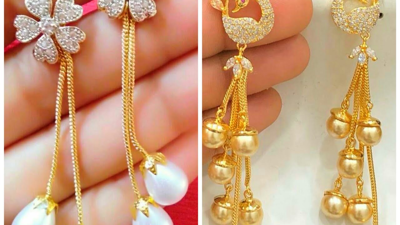 Buy New Fashion One Gram Gold 3 Line Pearl Earring Design for Girls