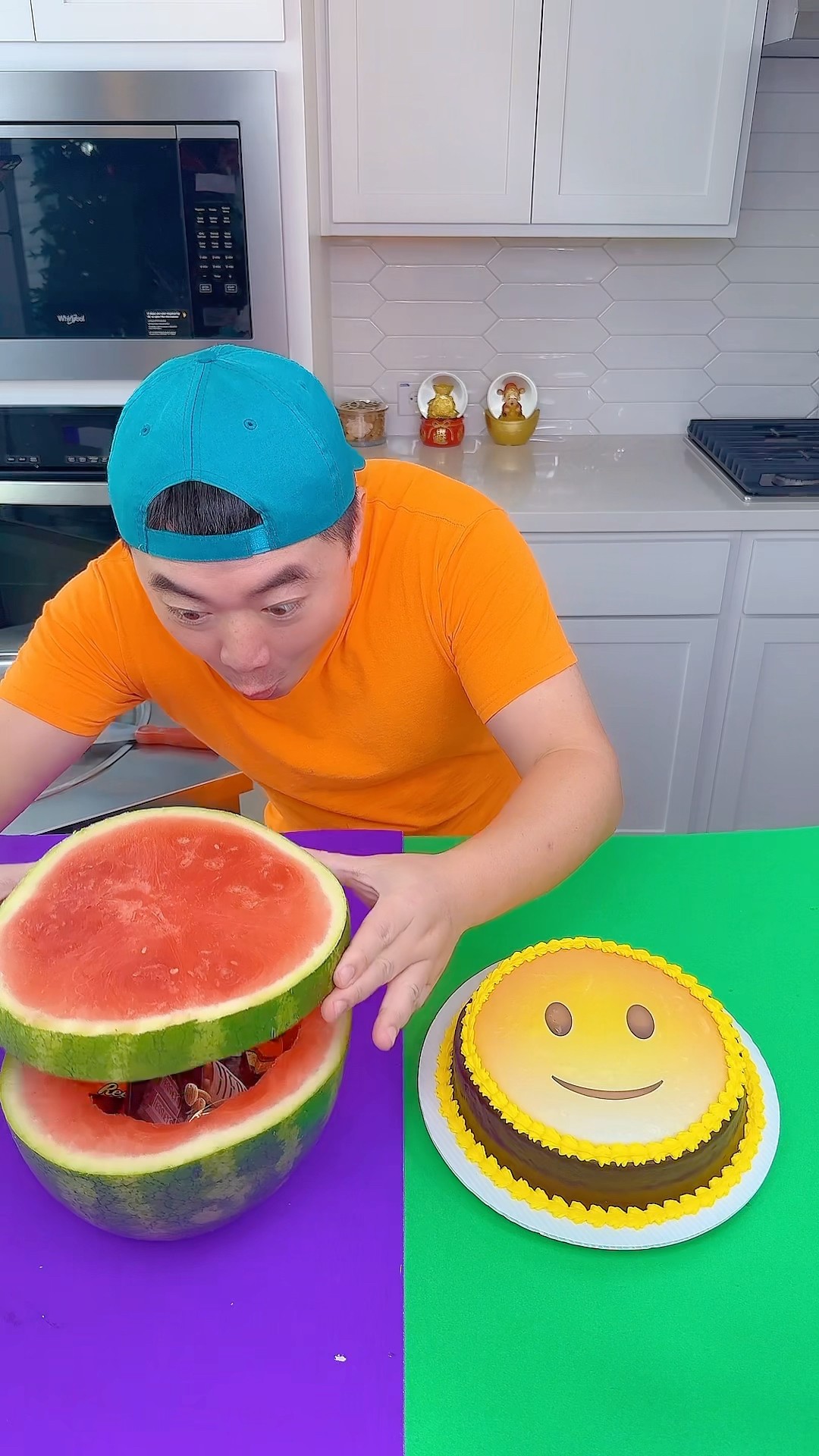 Emoji cake vs watermelon ice cream challenge!? #funny by Ethan Funny Family