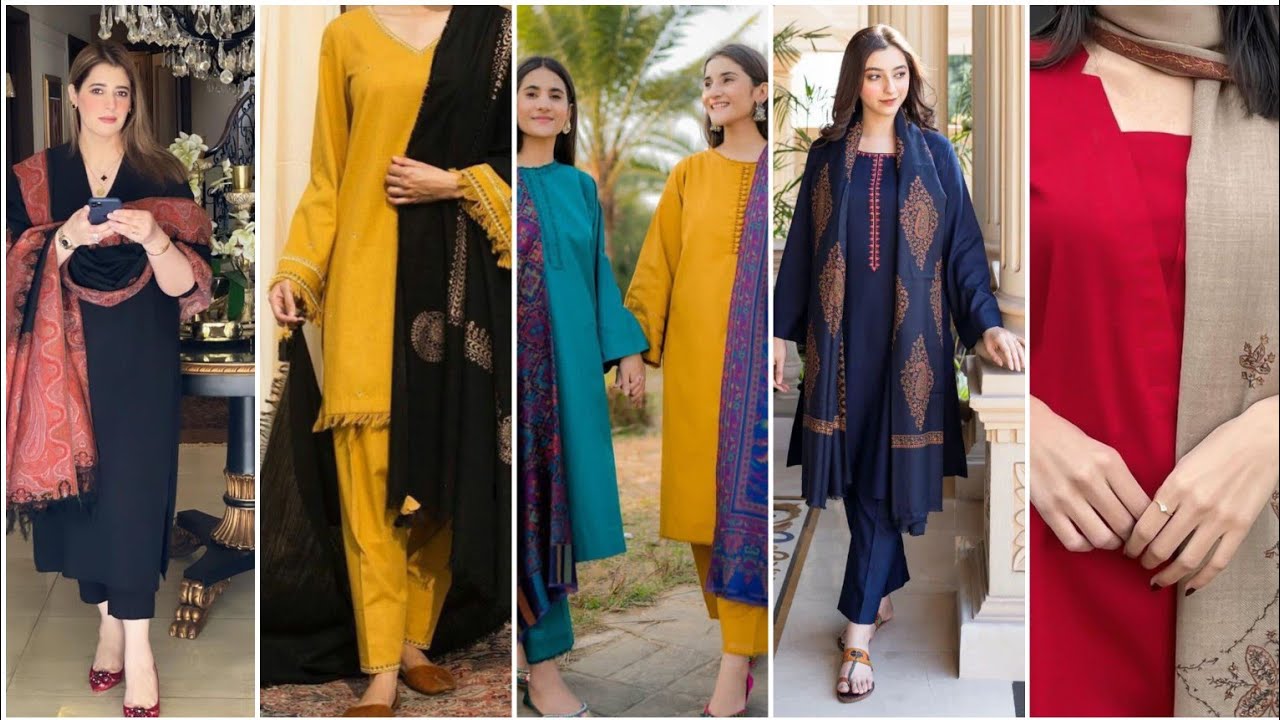 stylish Winter dresses designe/ simple khaddar suit design 2025