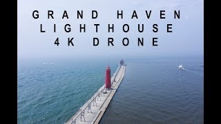 4K Drone footage of Grand Haven Michigan Lighthouse