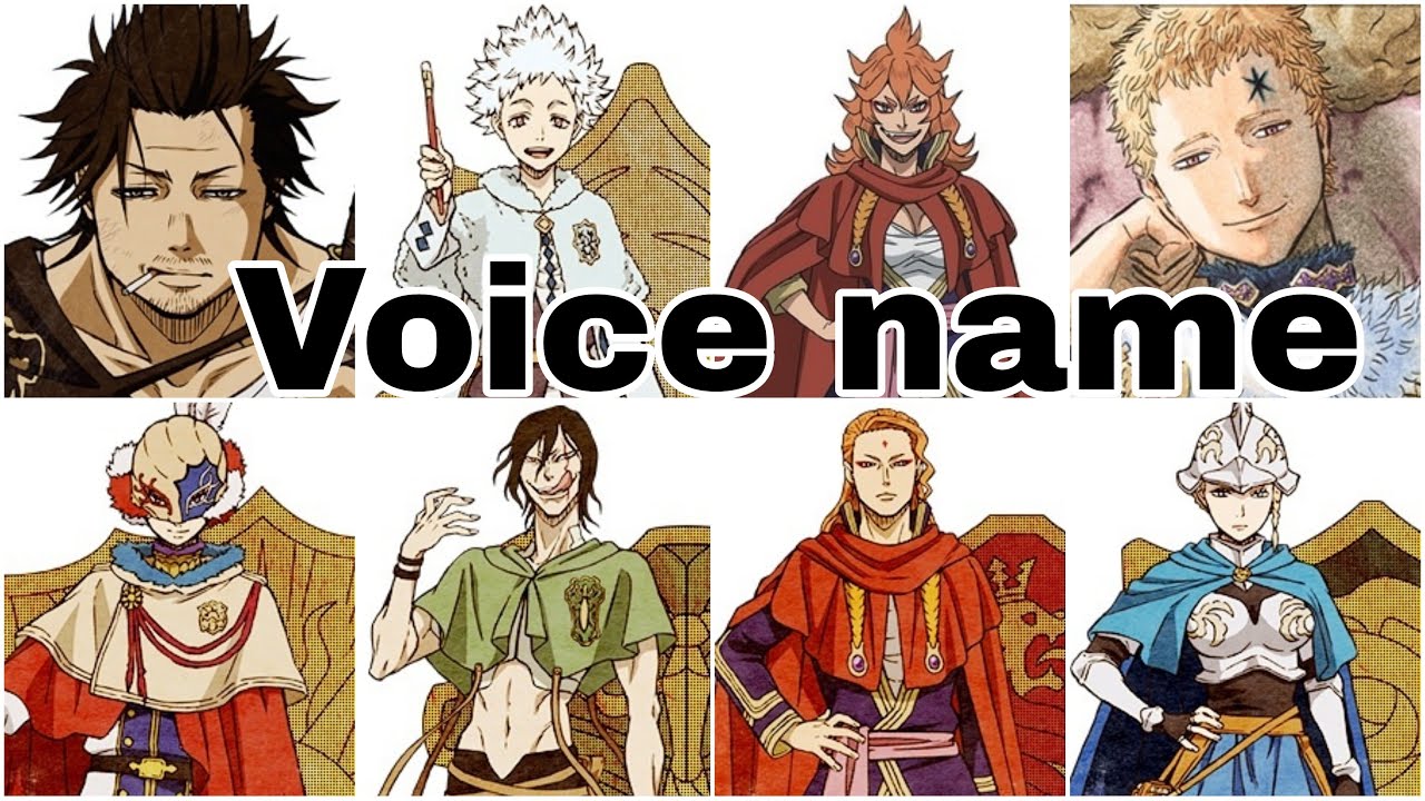 Black clover captains voice name Yami Sukehiro Charlotte Roselei Julius