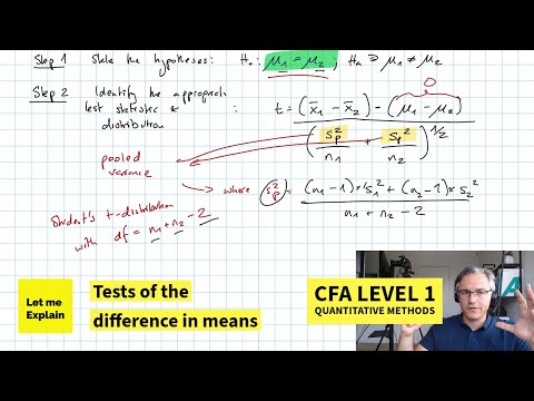 Tests of the difference in means (for the CFA Level 1 exam)