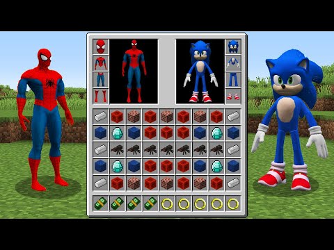 REALISTIC SPIDER MAN vs SONIC 2 Inventory Shop! MINECRAFT SUPERHEROES INVENTORY CHALLENGE Animation!