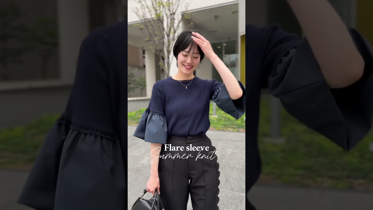 【美品】コーデ売り♡サマーニットトップス Tシャツ＆楊柳シフォンフレアスカート フレアスリーブサマーニットトップス [C7083] - レディース