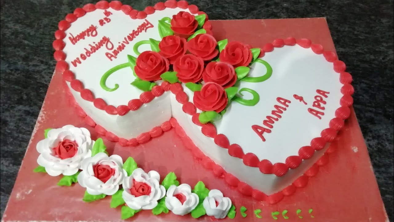 Double heart shape cake Red colour decorations ideas - YouTube