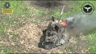 Еще  один руzzкий Т-90М сожжен FPV-дроном за 500$. Живописное видео роты ударных БпЛА 47-й ОМБр