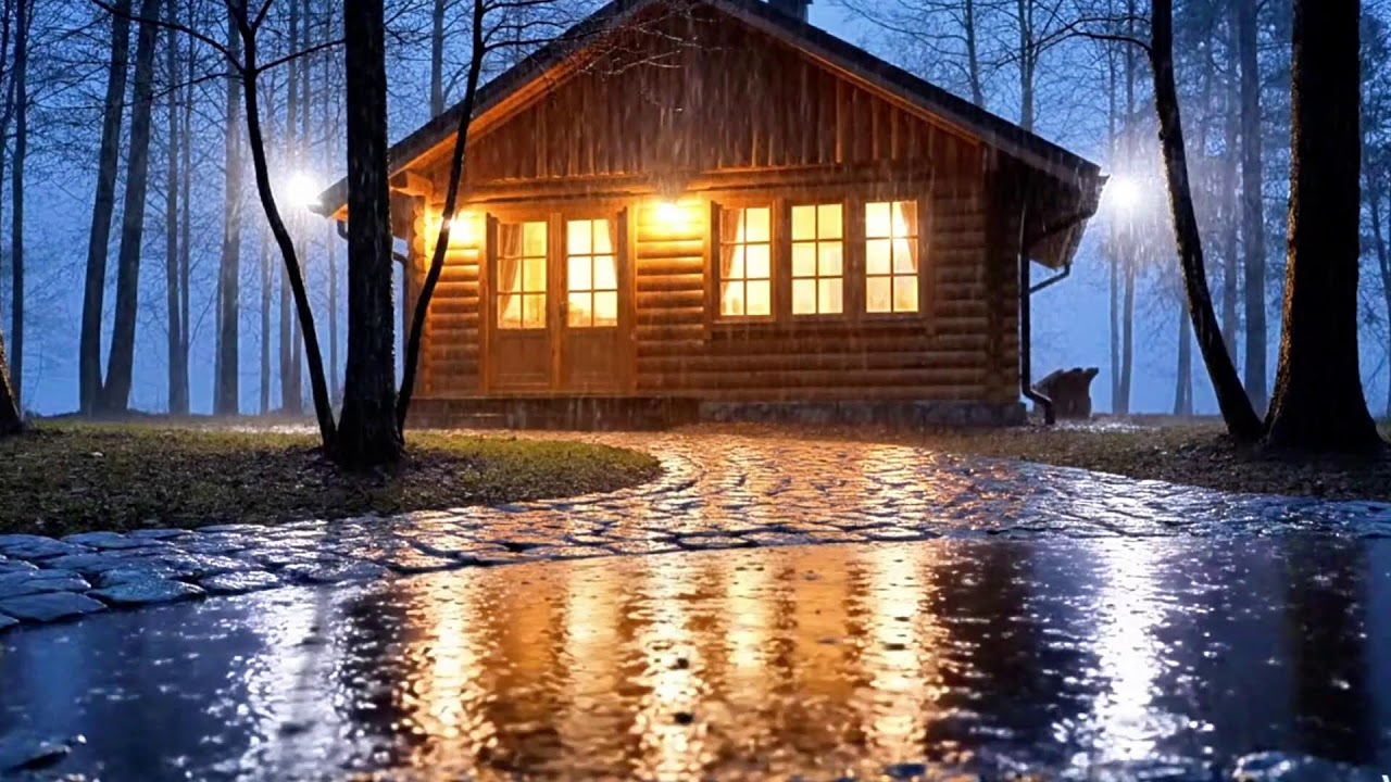 Streaming Peaceful Rain at a Wooden Cabin at Night | ASMR for Sleep
