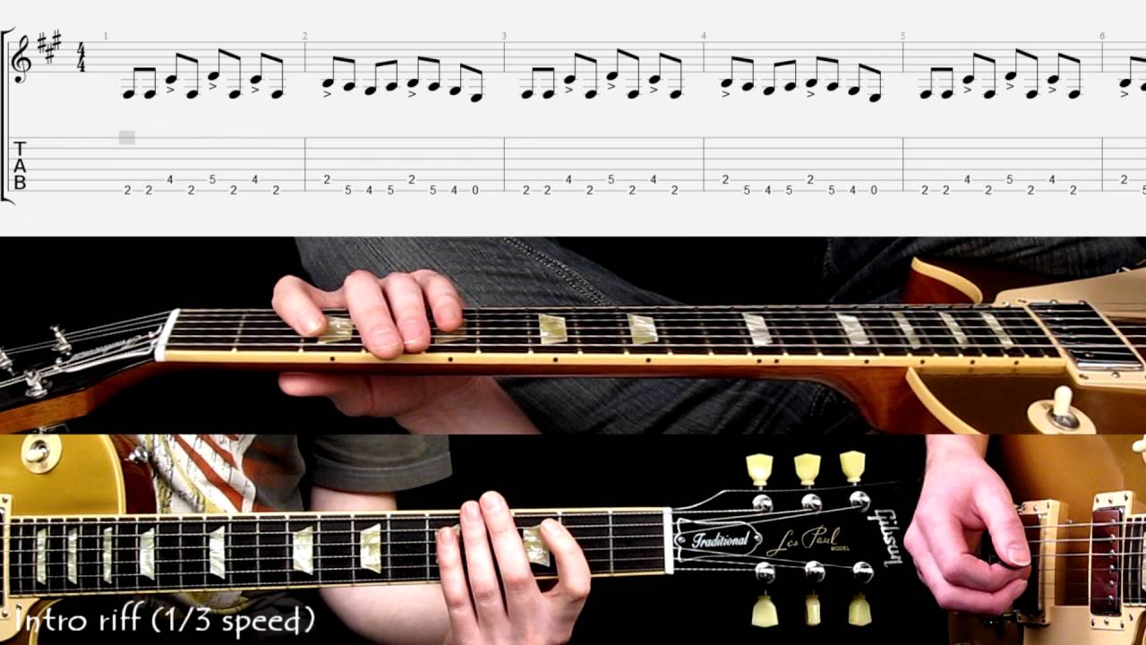 'Crazy Train' intro guitar riff, played at different speeds (with score
