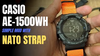 Simple Mod : Zulu NATO Strap on CASIO AE1500WH with Strap Adapter (EN Subs)