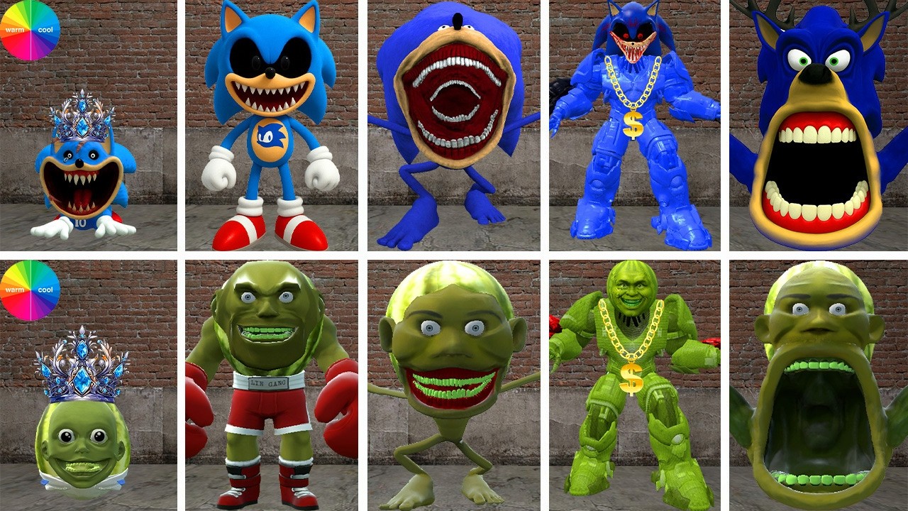 ALL NEW EVOLUTIONARY FORMS OF SONIC EXE MONSTERS VS LINGANG MELON MONSTERS IN GARRY'S MOD !