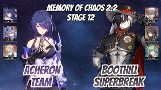 Acheron Team & Boothill SuperBreak Memory of Chaos Stage 12 (3 Stars) | Honkai Star Rail