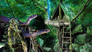 Full Video: 7 Day Make Shelter in Tall Trees - Attacked by Poisonous Snakes in The Night