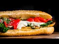 ITALIAN GRILLED CHICKEN SUB with Broccoli Rabe, Red Roasted Peppers, and Fresh Mozzarella