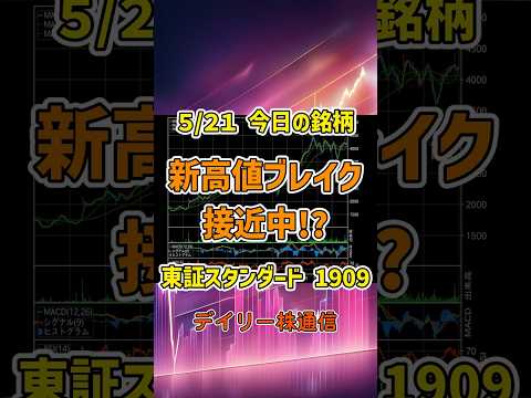 5/21 今日の銘柄 日本ドライケミカル 新高値ブレイク接近中!? 東証 個別株 上昇銘柄