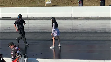 Girl Gets Foot Stuck on Drag Strip Track Before Race
