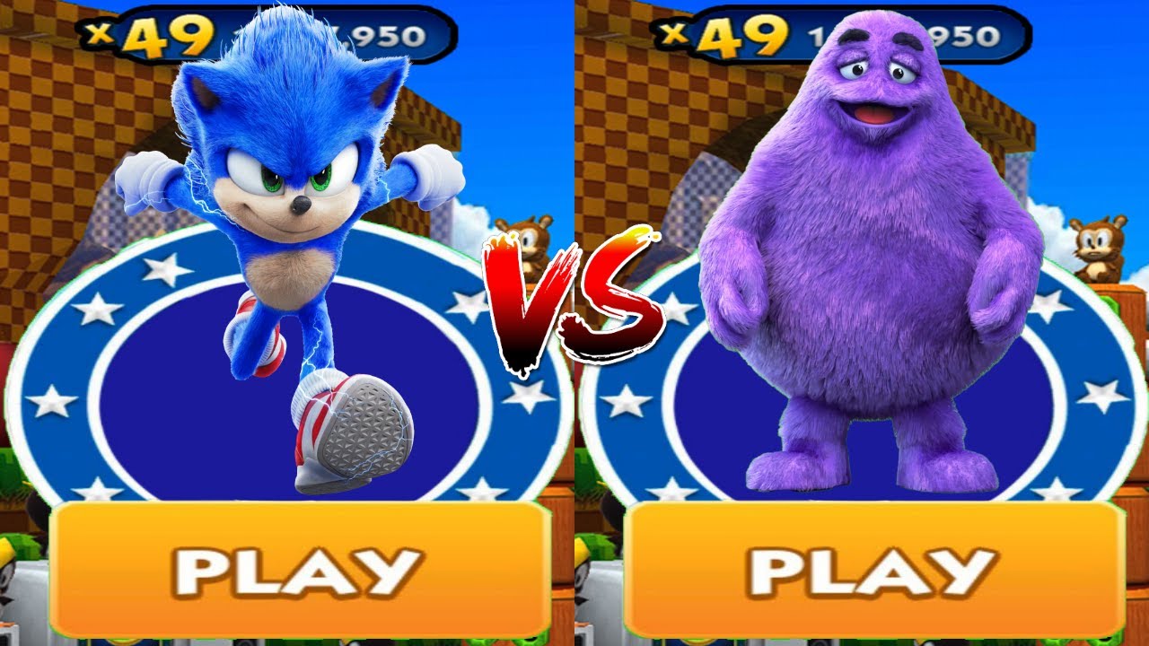 Sonic Dash vs Grimace Shake Run - Movie Sonic vs All Bosses Eggman Zazz ...
