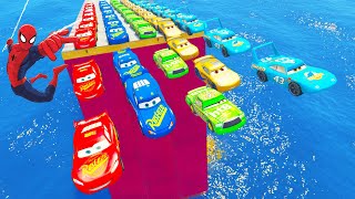 Amazing Spiderman Disney Cars 3 Dinoco McQueen Racing Game Jump Super Mega Rampa GTA V #12