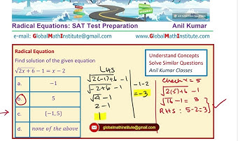SAT Radical Equations Strategy Check for Extraneous Roots | ACT - EDEXCEL - GCSE - SAT