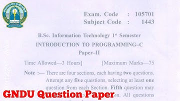 Gndu Bsc IT 1st Semester Introduction to Programming - C Question Paper || Bsc it 1st sem Paper 2019