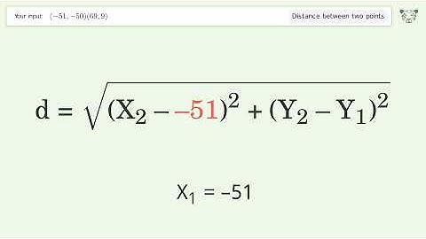 Find the distance between two points p1 (-51,-50) and p2 (69,9): Step-by-Step Video Solution