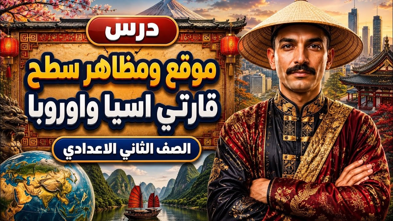 شرح درس موقع ومظاهر سطح قارتي اسيا واوروبا | دراسات تانيه اعدادي ترم اول 2027 | مستر احمد خليفة