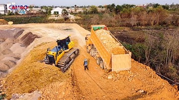 Amazing!! skill Driver BullDOZER SHANTUi DH17C2 Pushing Soil & Dump Trucks unloading