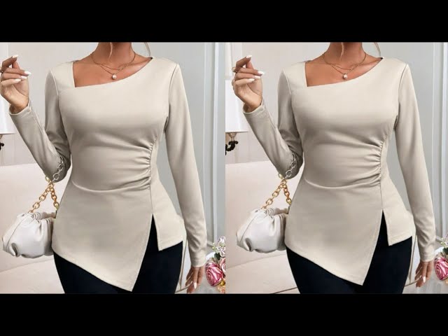 トップス acka asymmetry blouse Seta T Women's Casual Tunic Top Crewneck 3/4 Sleeve
