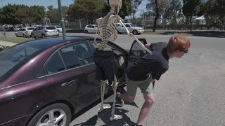 skeleton steal car (only made of bones)