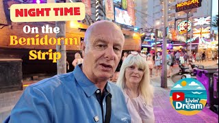 Night time on the Benidorm strip looking