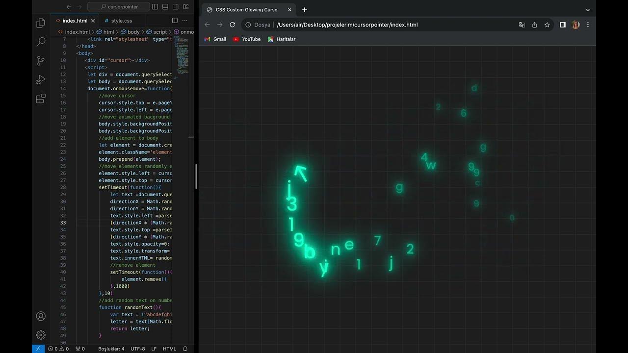 Glowing Letter Effects on Cursor Movement using CSS & JavaScript - YouTube
