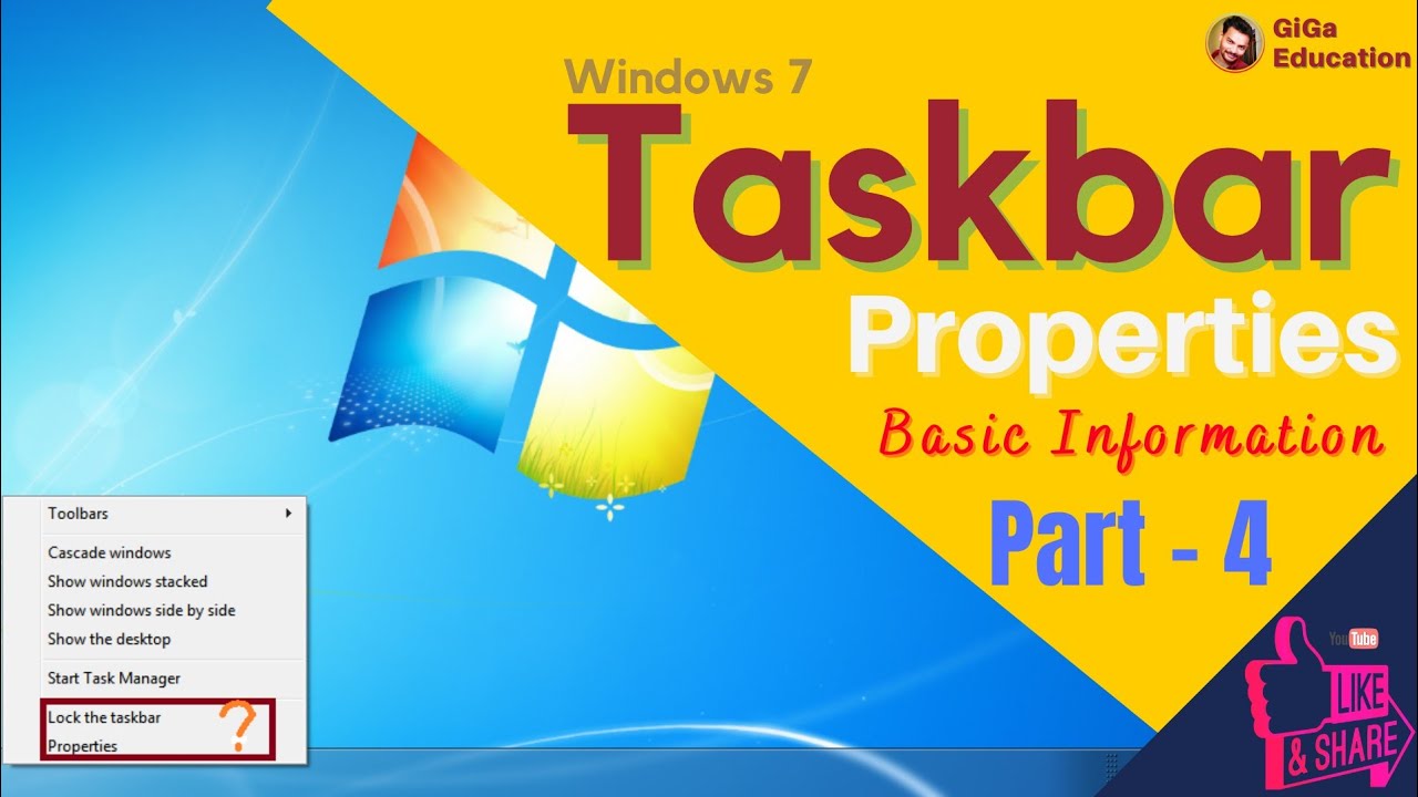 Taskbar Properties in Windows Part 4 Taskbar in hindi