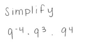 Exponents: Simplify 9^{-4} * 9^3 * 9^4