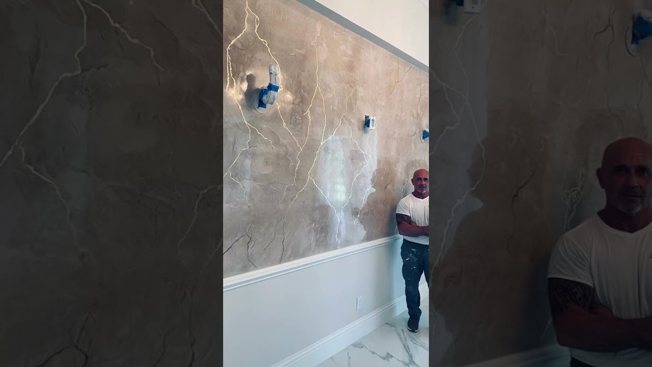 Venitian plaster beige with gold leaf very elegant in dining room by arteitalianavp Vincenzo iorio