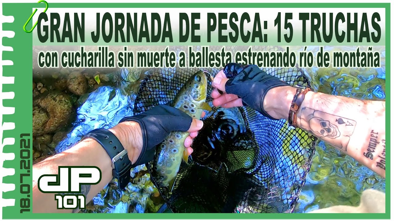 GRAN JORNADA DE PESCA: 15 TRUCHAS con cucharilla sin muerte a ballesta estrenando río de montaña