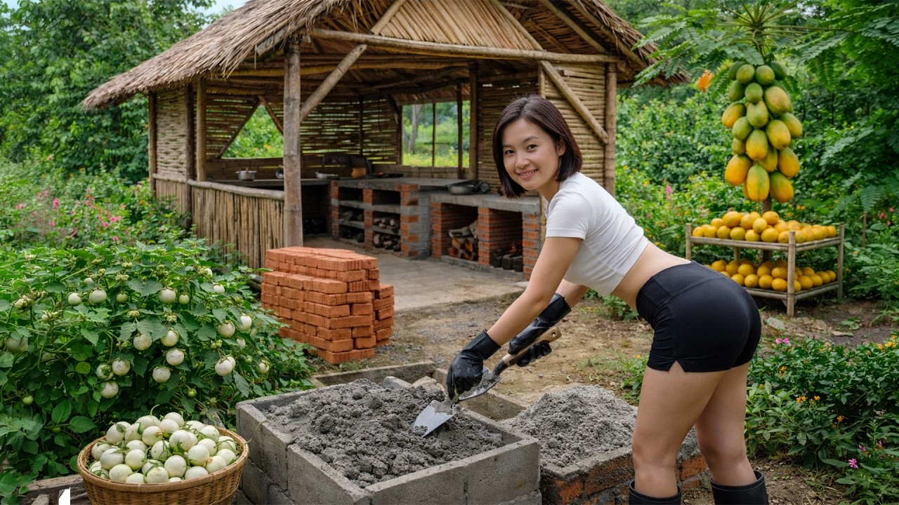 Office Woman Quit The City – Build A Bamboo Kitchen & Wood Stove – Harvest Vegetables To Cook & Sell