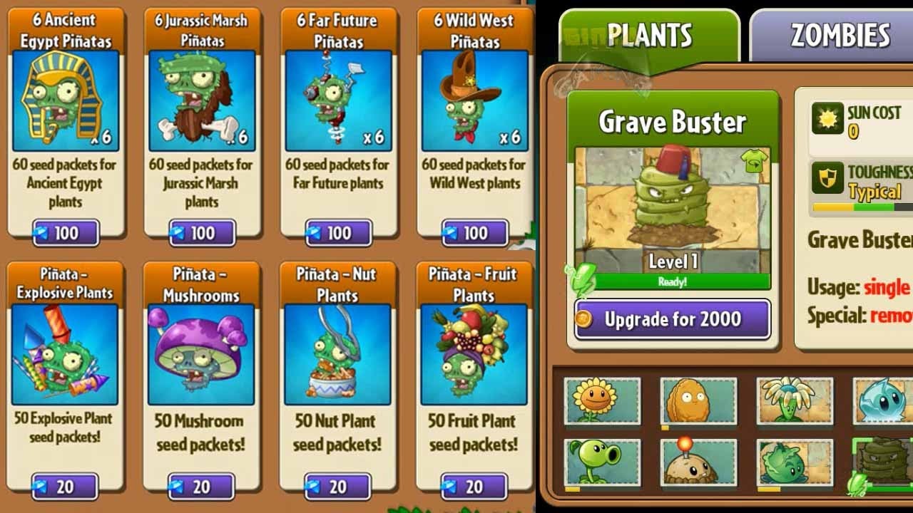 Plants Vs Zombies 2 All Pinatas For Plants Level Up System - xem roblox zombie