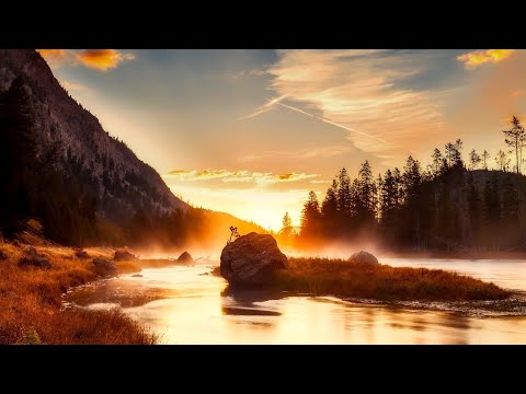 خلفية نهر وسط الجبال وقت غروب الشمس فيديوهات مجانية للمونتاج خلفيات مجانية للمونتاج