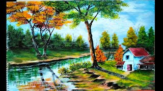 Easy Landscape Drawing by Acrylic for beginners #easy #art  #drawing #painting #viral