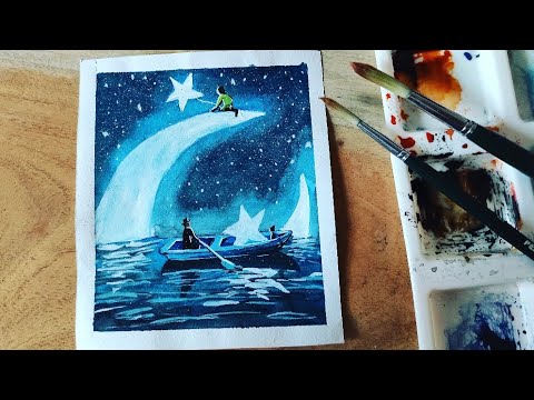 Lonely Boy Moonlight Dream Scenery Drawing With Oil Pastels | PrabuDbz Art  - YouTube