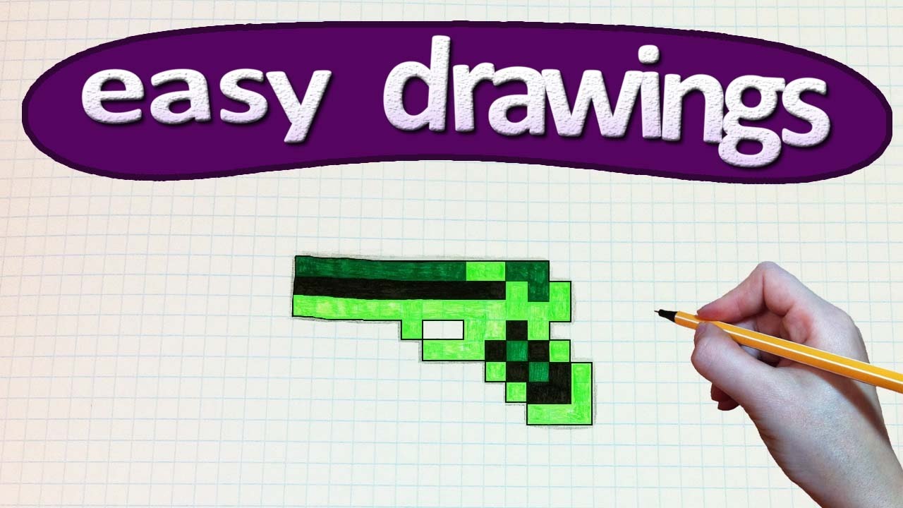 Easy drawings #249 How to draw a pixel gun minecraft - YouTube