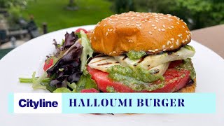 Grilled halloumi and watermelon burger
