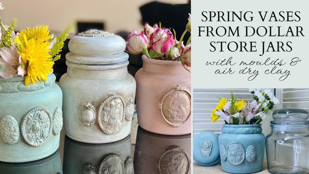 DIY Spring Vases From Dollar Store Jars | Upcycled Glass Jar Idea | Easy DIY Decor with IOD Moulds