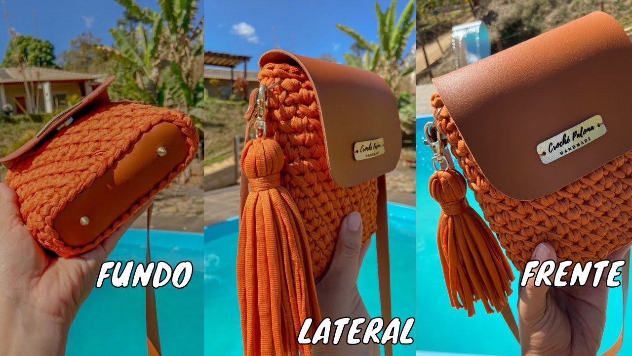 BOLSA EM  FIO DE MALHA  FISCHER ECONÔMICA / BASE DE COURO / Mini crossbody bag