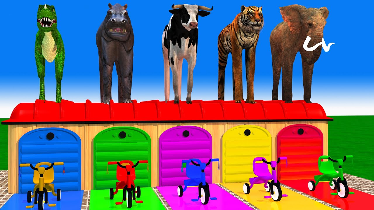 Long Slide Game With Cow Elephant Gorilla Hippopotamus Tiger 3d Animal Game Funny 3d Animals