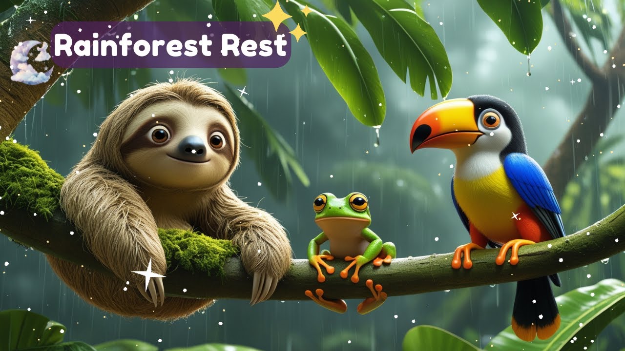 🌧️ Rainforest Rest 🌧️Calming Bedtime Story for Kids with 1 Hour Soothing Lullaby Music ❄️🐾1080p