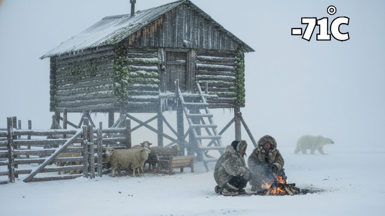 Keeping the Fire Alive as a Polar Bear Lurks Near the Farm